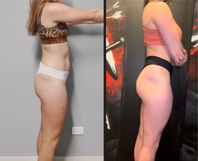 Coach Sah's own side profile progress, before and after, six months apart