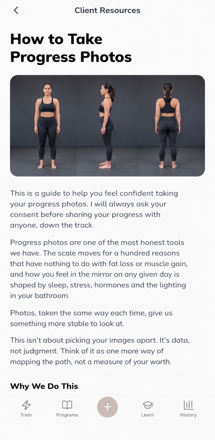 Progress photo guide in the HPC App