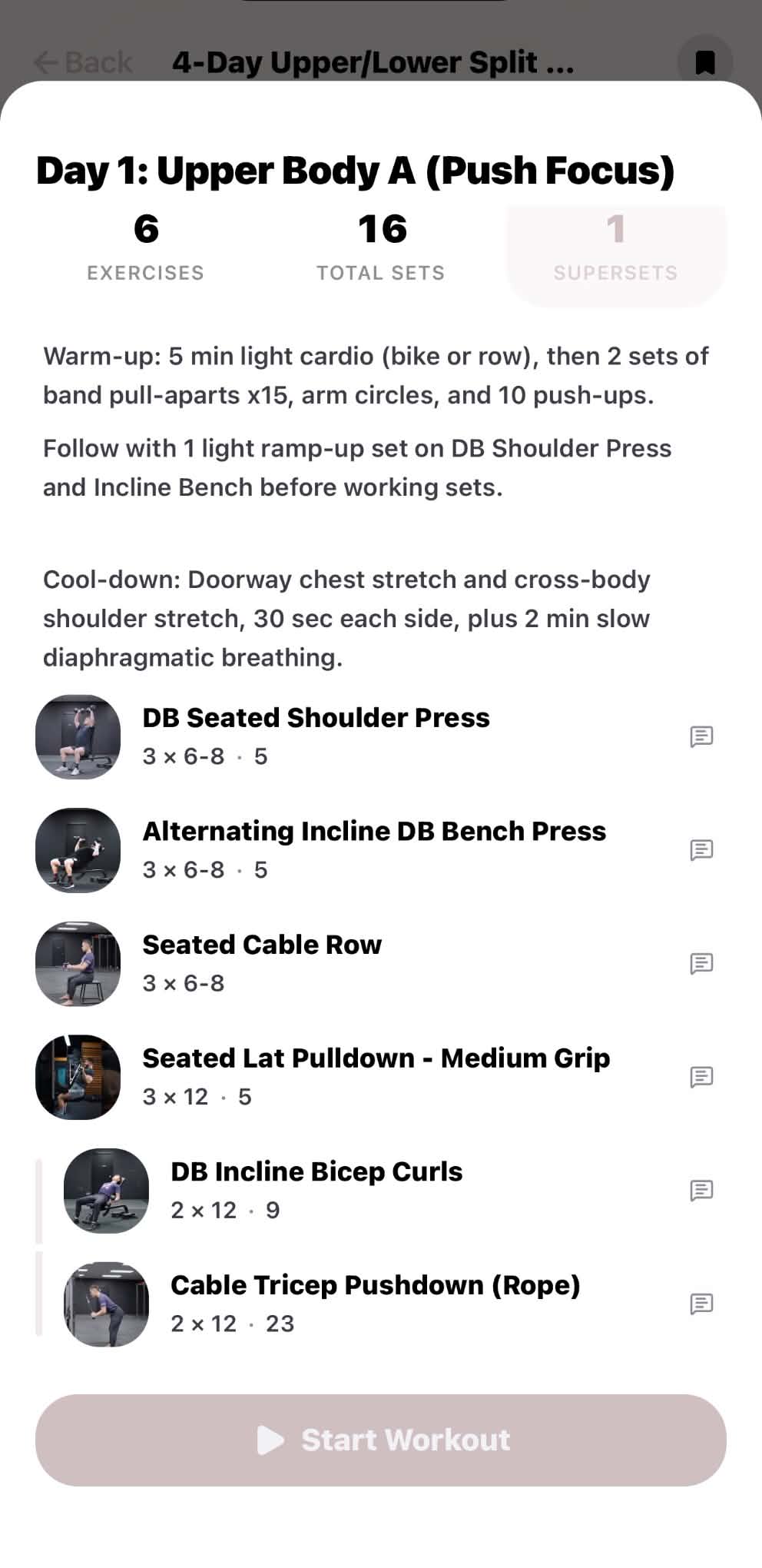 Workout day detail in the HPC App
