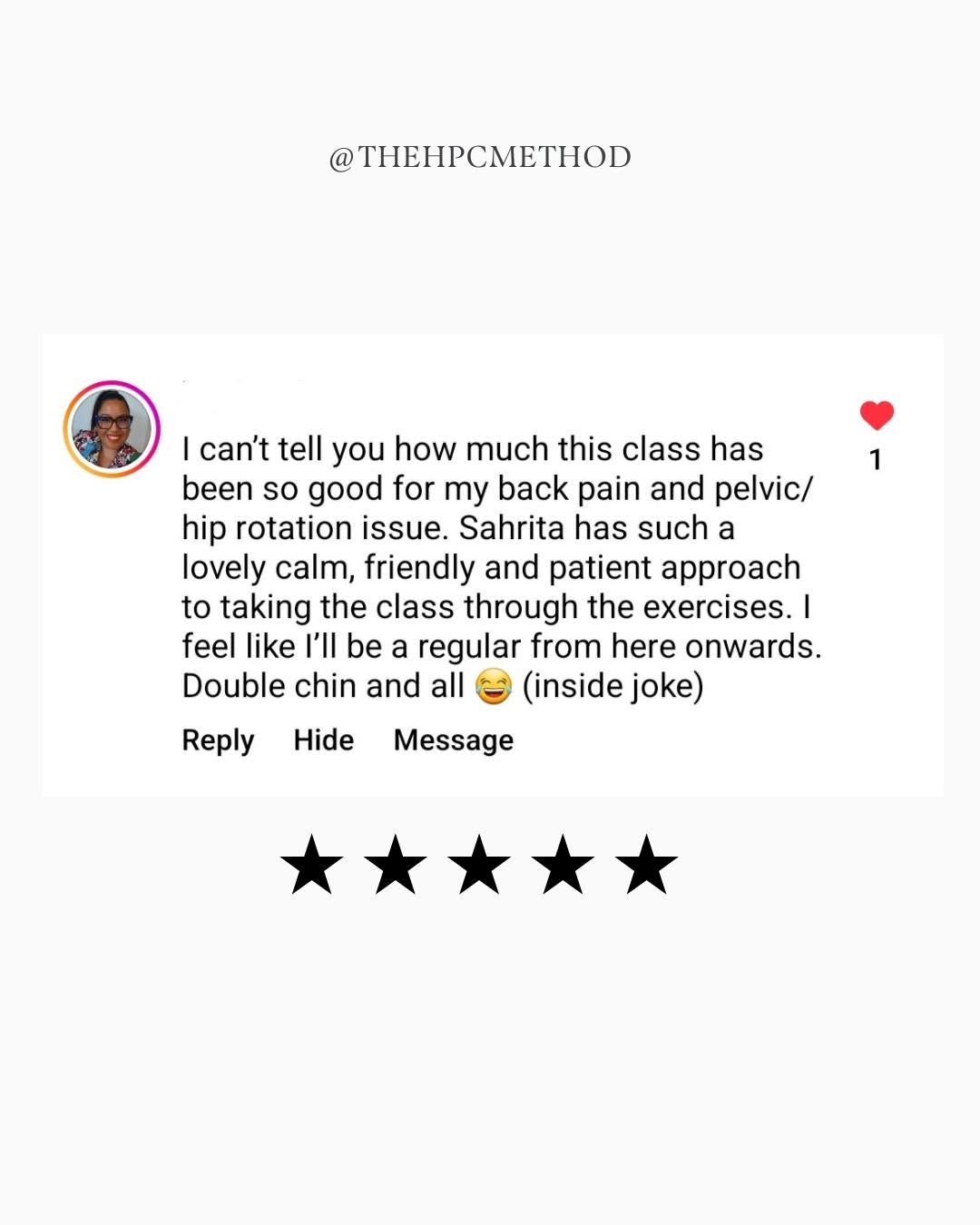 Client review: this class has been so good for my back pain and pelvic hip rotation issue